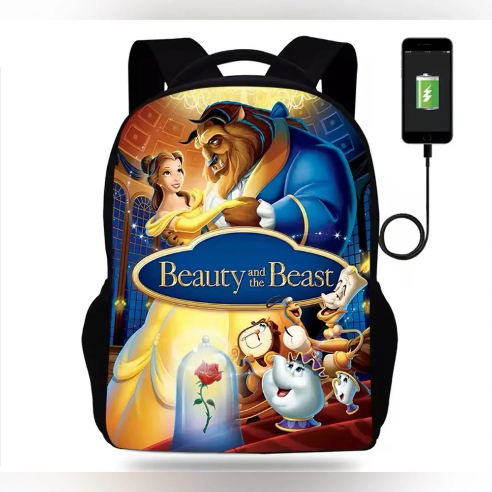 Disney Beauty and the Beast Backpack with USB Charging Port NWT